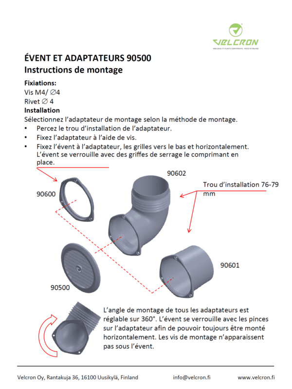 Instructions de montage - Évent et adapteurs 90500 – Image 2