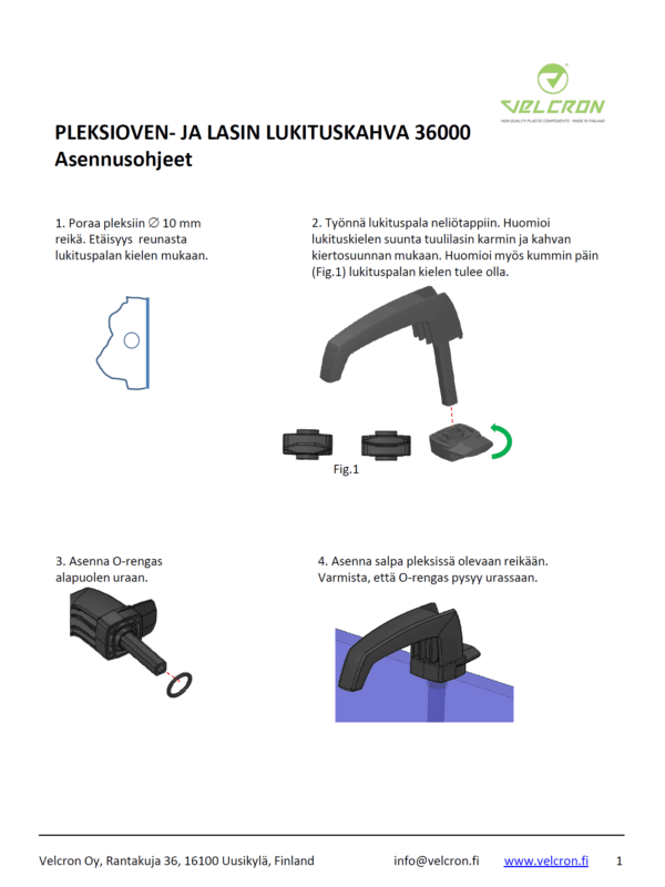 Asennusohjeet - Pleksioven- ja lasin lukituskahva 36000 - Image 2