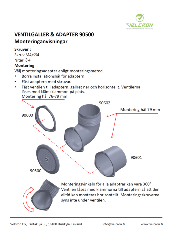 Monteringanvisningar - Ventilgaller och adapter - Bild 2